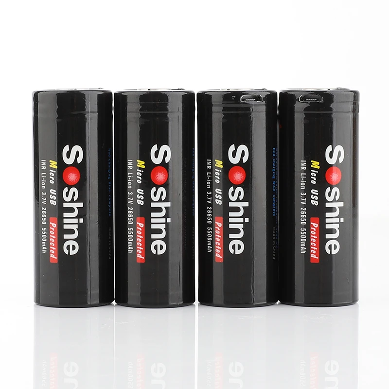 

Soshine 3.7V 5500mAh 26650 Battery usb charging port rechargeable battery with Protecte batteries Micro-USB