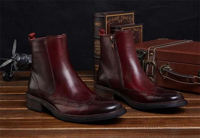 Cheville Noir Rouge Richelieus Cuir De Élastique Bande Bottes Sculpté En Augmenté Robe L'entreprise Handmake vin Personnalité A Mode Hommes Vachette qTPHw