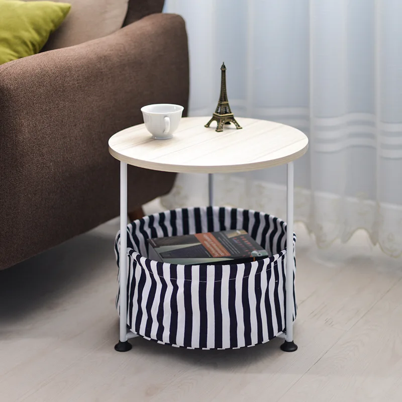 Modern Round Bedside Foldable Coffee Table With Washable Cloth Storage Container Simple Modern Corner Desk