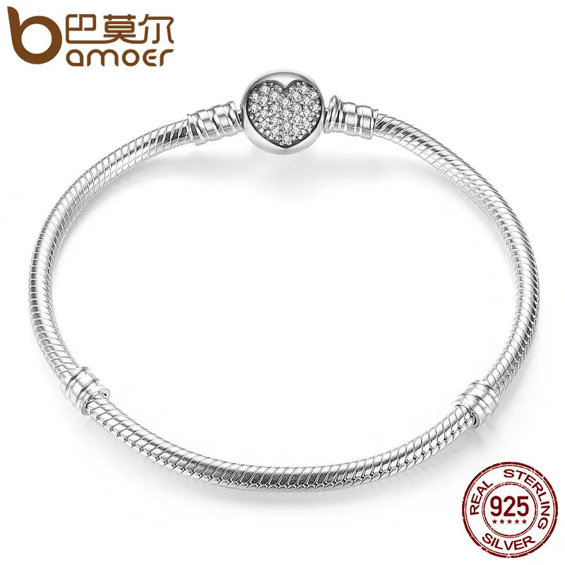 BAMOER Authentic 100 925 Sterling Silver Classic Snake Chain Bangle Bracelet For Women Sterling Silver Jewelry