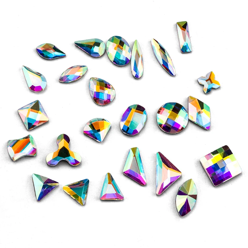 

High Quality 30kinds Shape Crystal AB Hot-fix Rhinestones / Iron On Rhinestone Flat Back Glass Gem DIY Handmade Accessories