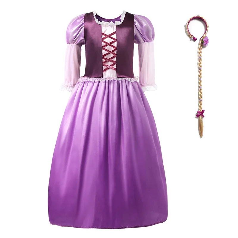 YOFEEL/карнавальный костюм принцессы Рапунцель для девочек; детская одежда с рукавами-лепестками; детское летнее платье для вечеринки на Хэллоуин - Цвет: Rapunzel Dress Set2