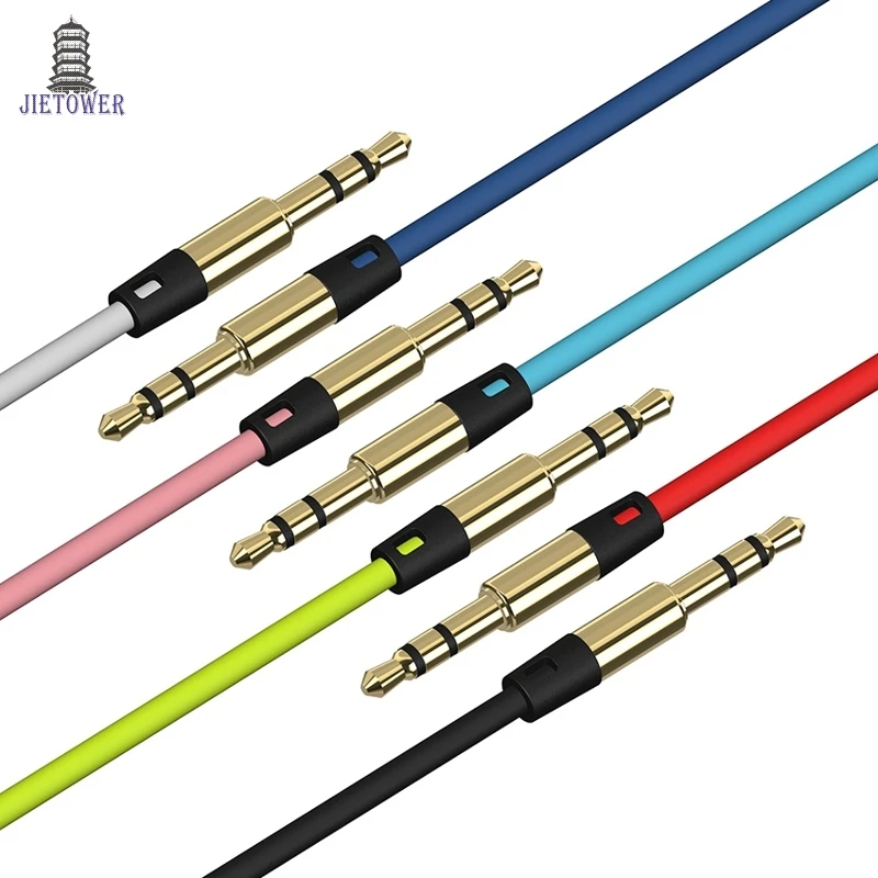 300pcs lot aux cable jack 3 5mm colorful m to m metal audio cable for iPhone car MP3 4 headphone speaker aux cord cheap good qty