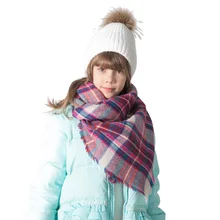 Разноцветный зимний детский шарф в клетку для девочек акриловая теплая шаль 100*100 см дропшиппинг
