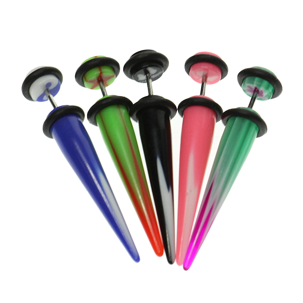 5 Pair Mixed Colors Taper with O ring Fake Cheater Illusion Ear Plug Earrings Pin Real Gauge 1mm(18g) Tapper Fake 2 Gauge