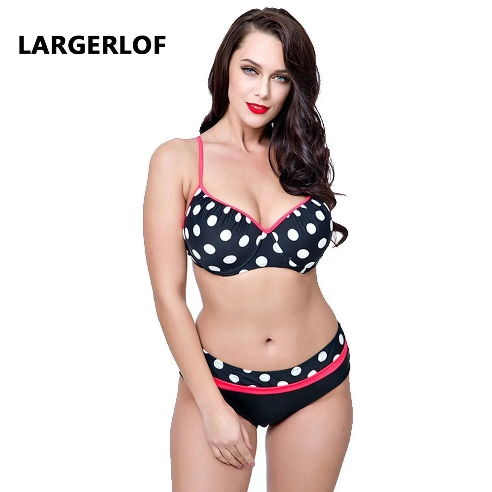 

Plus Size Bikini Suits Bath Swimwear Woman Plus Size Dot Black Split Swimsuit Low Waist Swimsuit Female BK50003