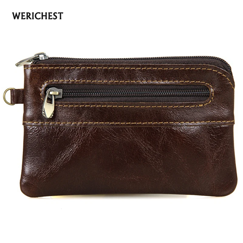 

Genuine Leather Coin Purse Leather Zipper Card wallet Men Women Coin Pouch Coffee Cowhide Small Change Pocket bolsa feminina