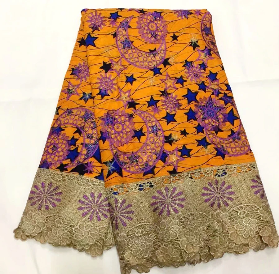 

Yellow Guipure Cotton Wax Embroidered Nigerian Ankara Wax Lace Fabric With Rhinestones Lace Wax Fabric For Party Dress 6 yards