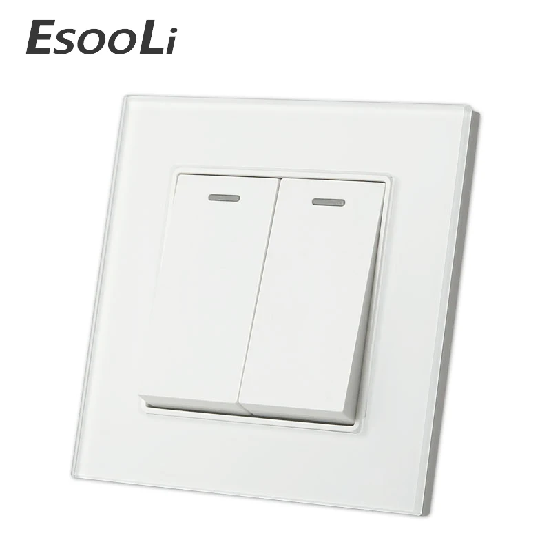 

EsooLi 2 Gang 1 Way 4 Color To Choose Universal Standard 16 A Hotel Luxury Crystal Glass Push Button Light Wall Switch UK EU