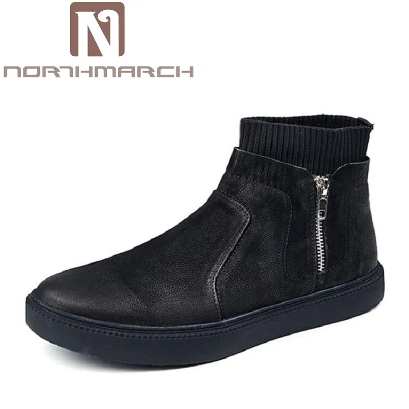 

NORTHMARCH Handmade Genuine Cow Leather Ankle Boots Fashion Men Martin Boots Zipper Flat High-Top Casual Shoes Tenis Masculino