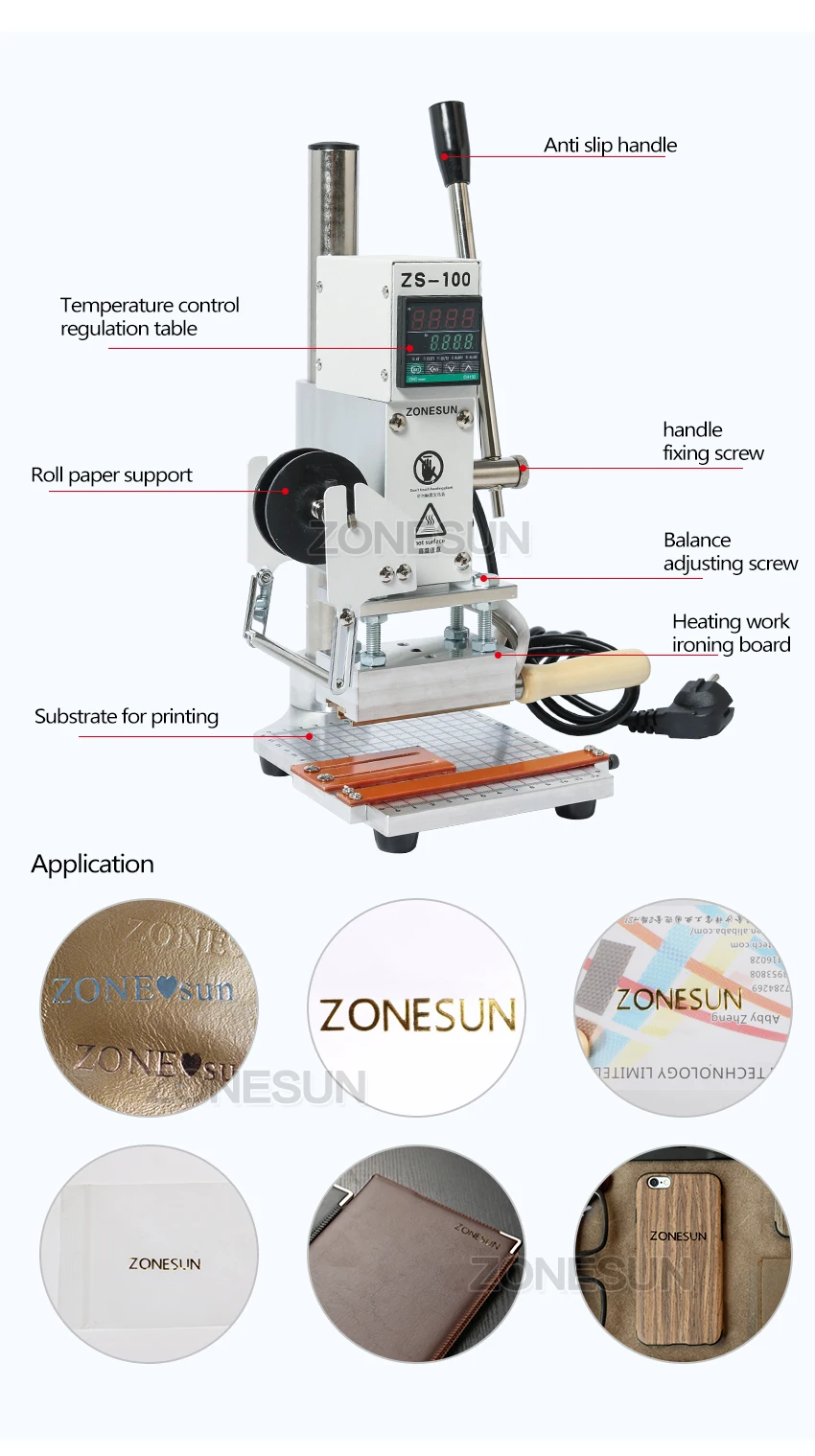 ZONESUN со шкалой машина для горячего тиснения фольгой ручной бронзировальная машина для ПВХ карты кожи и Бумага машина для штамповки 5x10 см