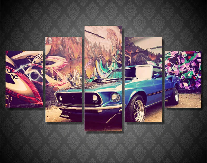 5Piece Wall Art Pictures Muscle Car Graffiti Art Modular Pictures Home