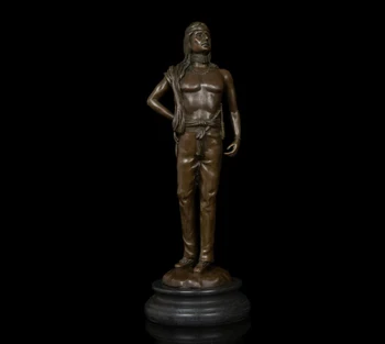 

43 cm Western Art Deco Bronze Statue Primitive Red Indian Tribes sheik statue Young Man Sculpture