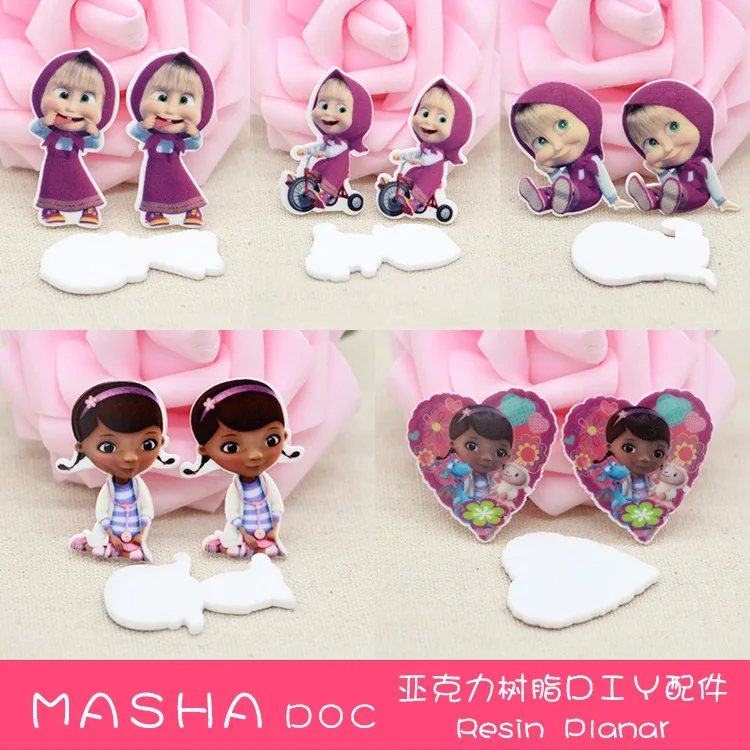 

Kawaii Cartoon Flat Back Resin Planar Masha Toy Doctor Figurines Miniatur Designs Crafts For Hair Bows Diy Home Decoration Phone