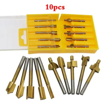 

10pcs 1/8" HSS Titanium Coated Woodworking electric trimming machine Router Bits Wood Cutter Milling used for Dremel