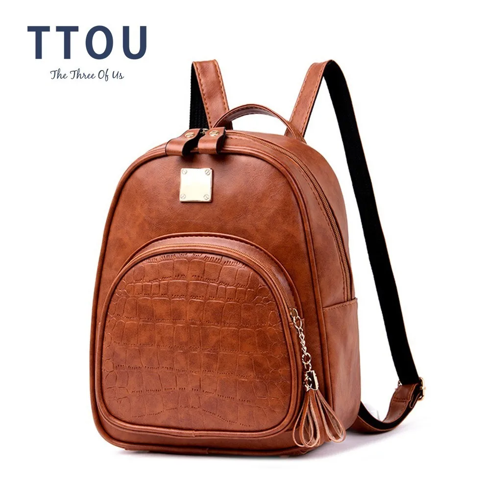 

TTOU Women Pu Leather Backpack Female Solid Color Bookbag Mochila Gift Backbag Fashion Schoolbag Stone Travel Backpack