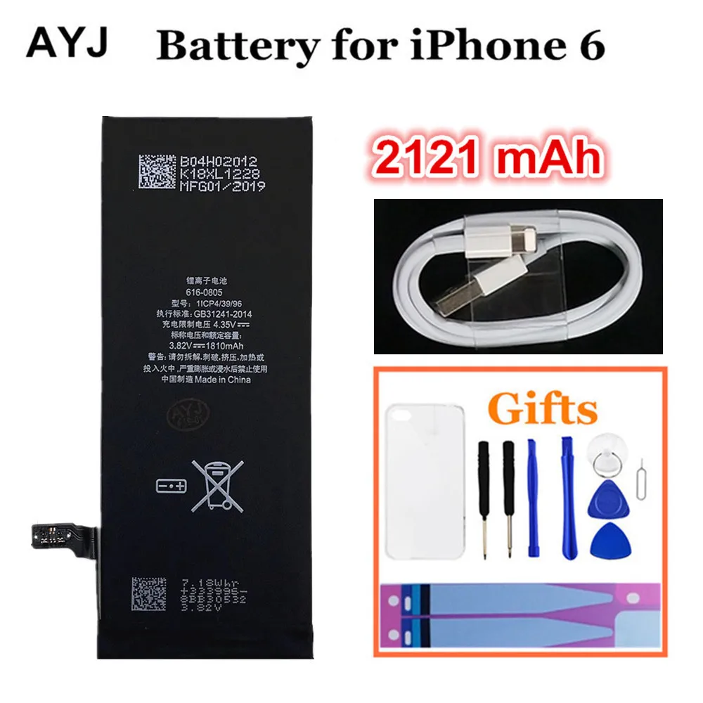 AYJ аккумулятор для Apple iphone 6 замена 1810 mAh высокоемкие батареи для iphone 6 2121 mAh бесплатные инструменты для ремонта - Цвет: 2121mAh-USB