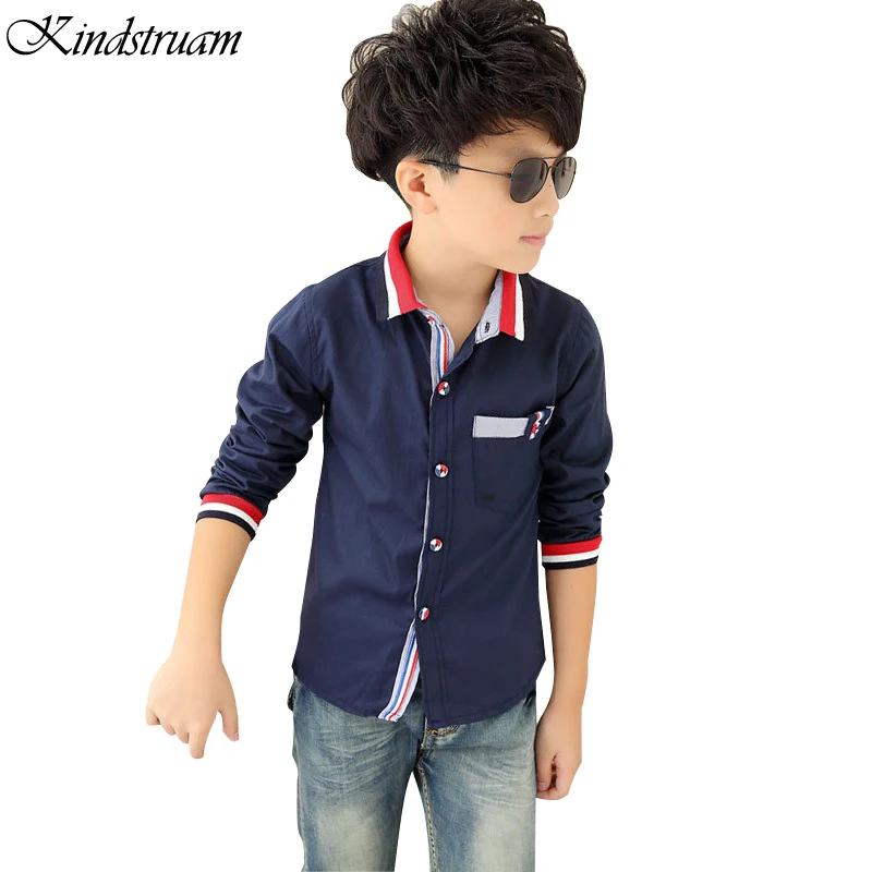 2017 primavera Camisas casual para Niños collar rayado
