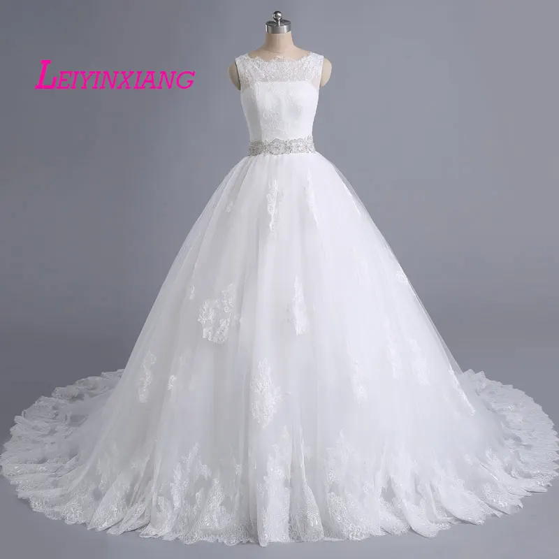 

LEIYINXIANG 2019 Ball Gown Real Images Tulle Wedding Dresses Lace Wedding Dresses Plus Size Bridal Gown Zipper Appliques