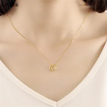 

Canner Real 925 Sterling Silver Crystal Necklace Double Circle Gold Chain Necklace Choker Women Girl Fashion Jewelry 2019