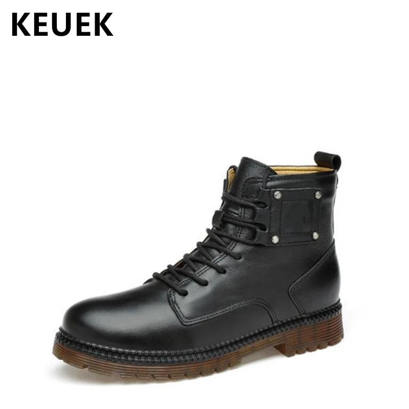 

Cow Leather boots Winter Men Outdoor tooling shoes Genuine Leather Vintage Motorcycle boots Lace-Up Ankle boots 02A