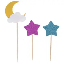3 шт торт Топпер Луна Звезда капли воды Свадьба День рождения Cakecup декоративные флажки