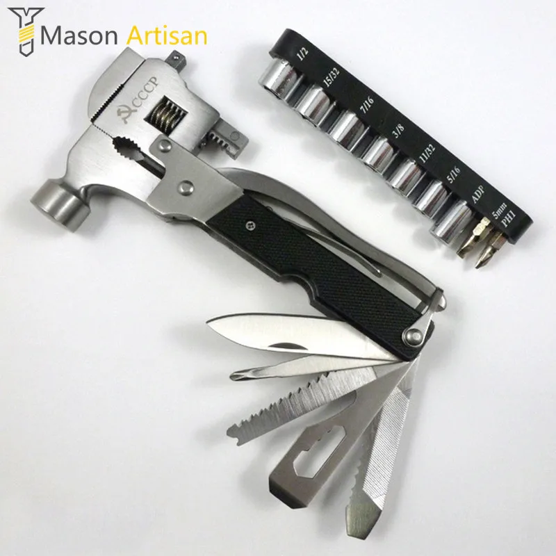 

1Piece Stainless Steel Multitool Pliers Multifunction Hammer Pipe Wrench Socket Screwdriver Bit Knife Hand Tool Multi Tools CCCP