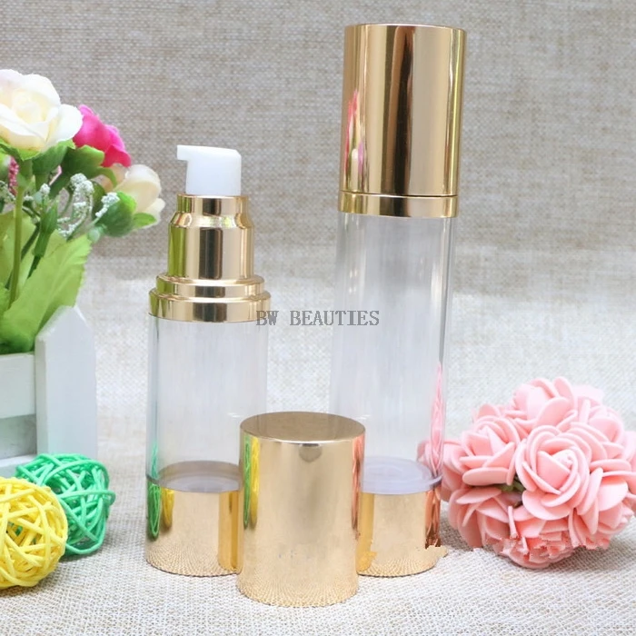 

300Pcs/Lot Airless Pump Bottle Gold Color PP Bottle Airless Vacuum Eye Cream Essence oil Lotion Pump Bottle Toiletries 30ml 50ml