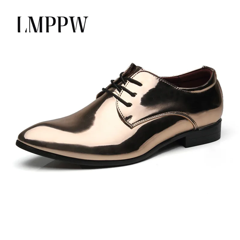 

Pointed Toe Patent Leather Wedding Prom Shoes for Men Business Dress Oxford Shoes Blue Gold Red Men Flats Zapatos De Hombre 2A