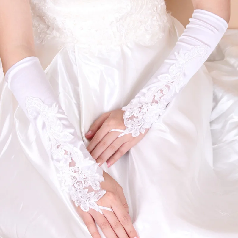 U-SWEAR Новое поступление женские свадебные перчатки без пальцев белый цвет слоновой кости цветок Девушки Белый для большой вазы Длина Свадебные перчатки