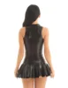Womens Ladies Fashion Cocktail Party Dresses Wetlook Babydoll Leather High Cut Flare Mini Dress Rave Party Clubwear with Briefs ► Photo 3/6