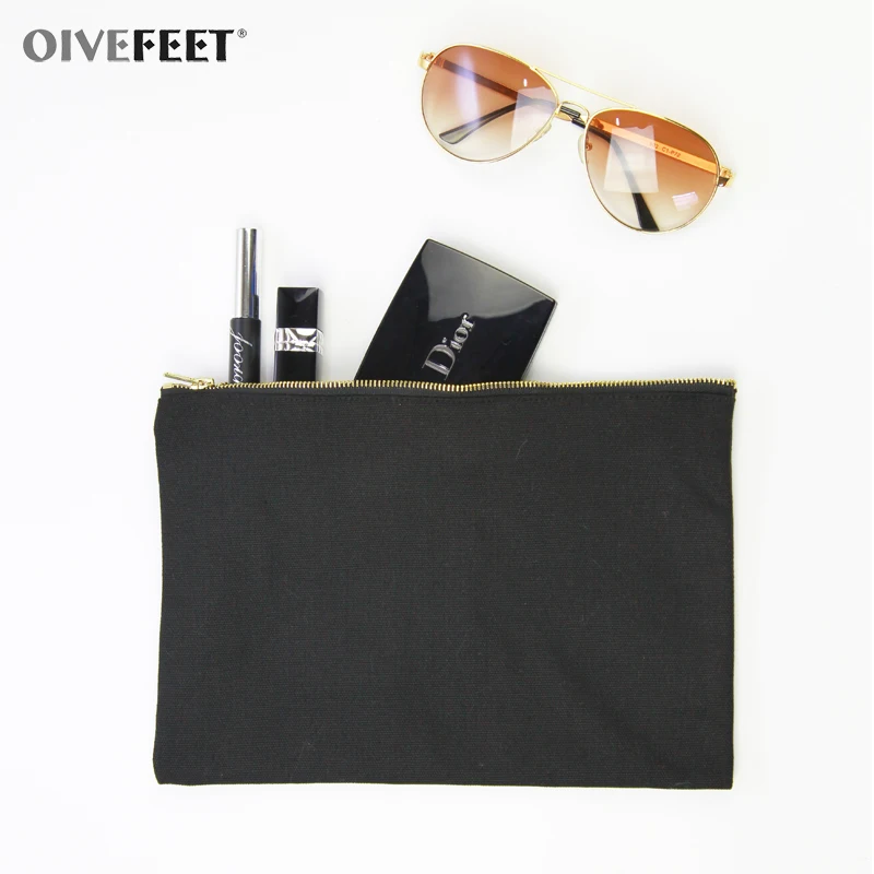 

LGC190,12oz Plain Black Cotton Canvas Cosmetic Bag Makeup Zipper Pouch Travel Toiletry Bag 5 Color Gold Zipper Custom Accept