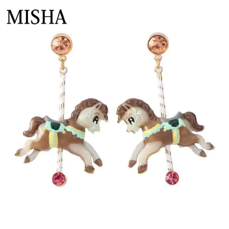 

MISHA Luxury simulation Gems stud earrings Amusement park carousel Earrings Fine Jewelry birthday engagement gift top quality 73