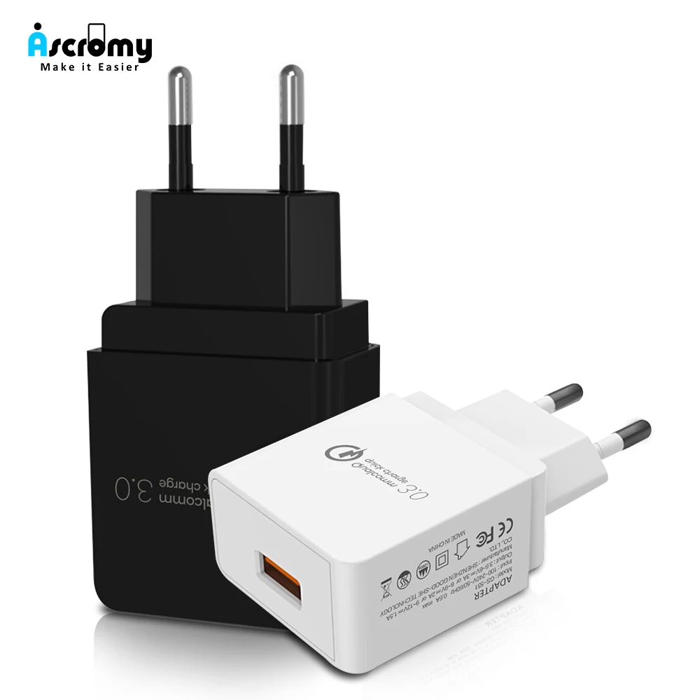 Быстрое зарядное устройство Ascromy 3 0 европейская и вилка USB для iPhone XS Max Samsung S10 s9