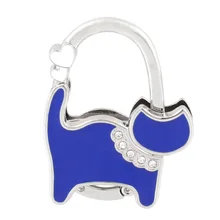 Ladies Blue Cat Design Rhinestone Handbag Purse Foldable Hook Hanger