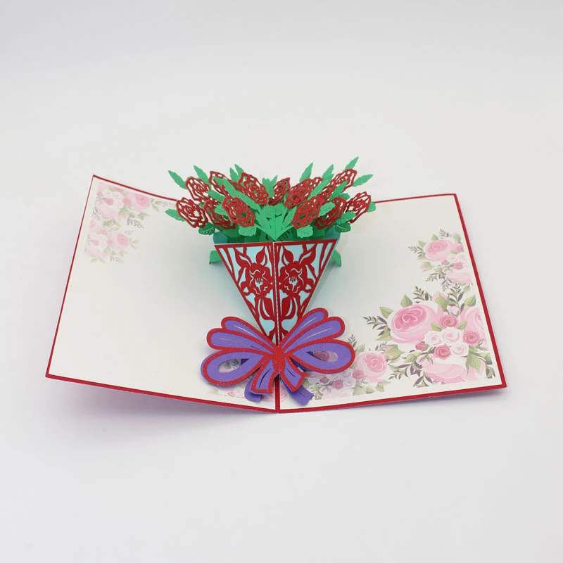  3D Laser Cut Handmade Hollowed Carving Roses Paper Invitation Greeting Cards Propose PostCard Weddi - 32891110004