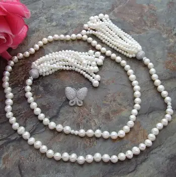

beautiful 32" 9-10mm White Pearl Necklace CZ Pendant
