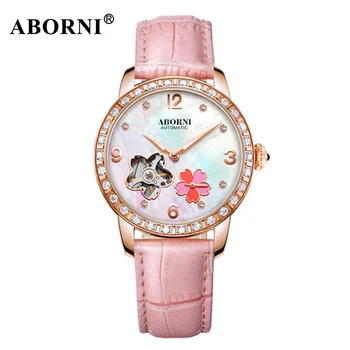 

ABORNI Brand 2019 Fashion Women Watches Automatic Mechanical Skeleton Flower Bracelet Ladies Lovers Girls Watch Luminous Clock
