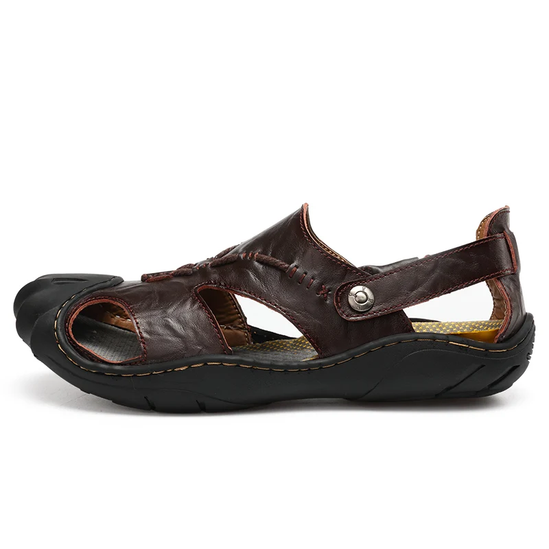 DXKZMCM мужские летние сандалии из натуральной кожи повседневная обувь мужские римские Стильные пляжные сандалии брендовая мужская обувь большой размер 38-46 - Цвет: Коричневый