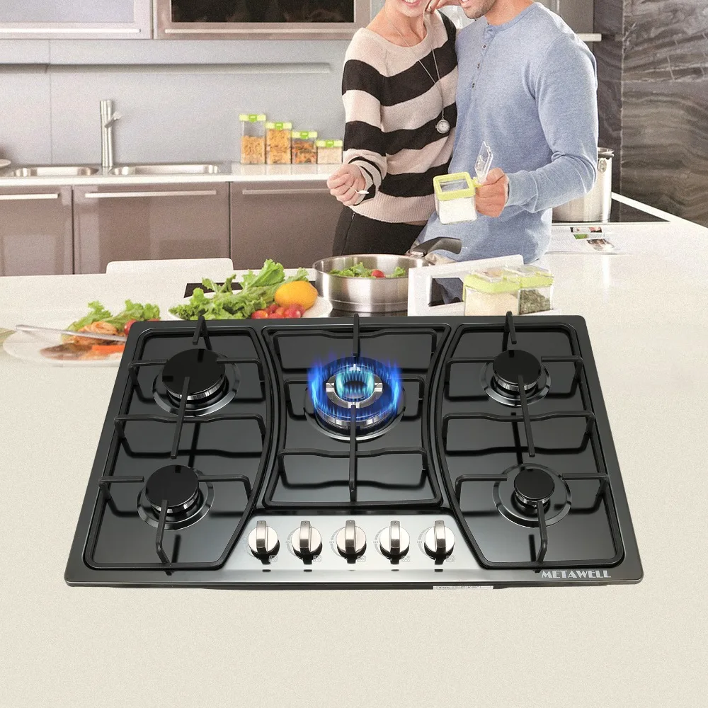 

METAWELL 30" Black Titanium Stainless Steel 5 Burner Built-In Stoves LPG/NG Gas Cooktop