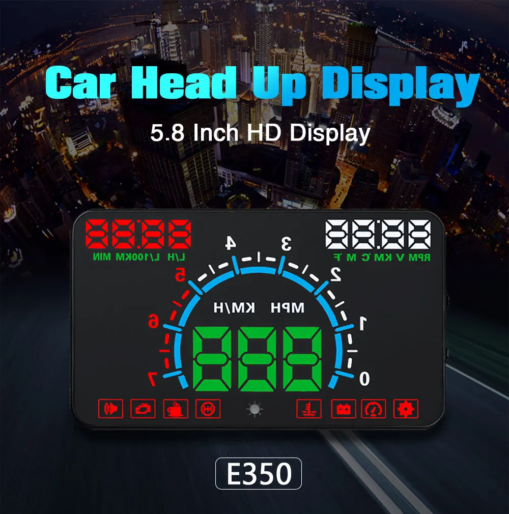 GEYIREN E350 OBD2 II HUD Автомобильный дисплей 5,8 дюймов экран легко подключи и играй сигнализация превышения скорости расход топлива дисплей hud проектор