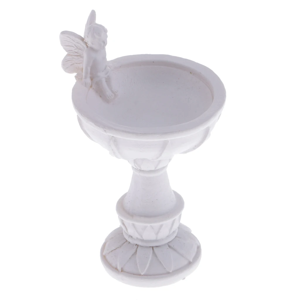 1/12 Dollhouse Miniature Bird Bath Fountain Fairy Garden Accessories White
