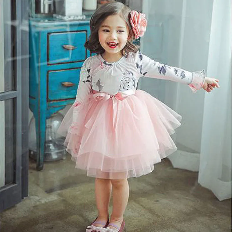 Бальное платье с принтом для девочек 3, 4, 5, 6, 7, 8, 9 лет, весенне-летняя детская одежда, платья принцессы с длинными рукавами для маленьких девочек