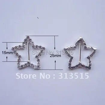 

(M0209) 15mm inner bar star rhinestone ribbon silder for wedding invitation,silver plating