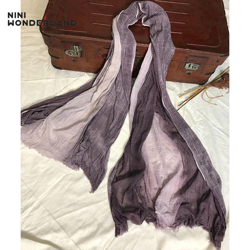 

NINI WONDERLAND Linen Cotton Big Scarf Women Gradient Colors Vintage Shawl Female Casual Scarves & Wraps 225*103cm