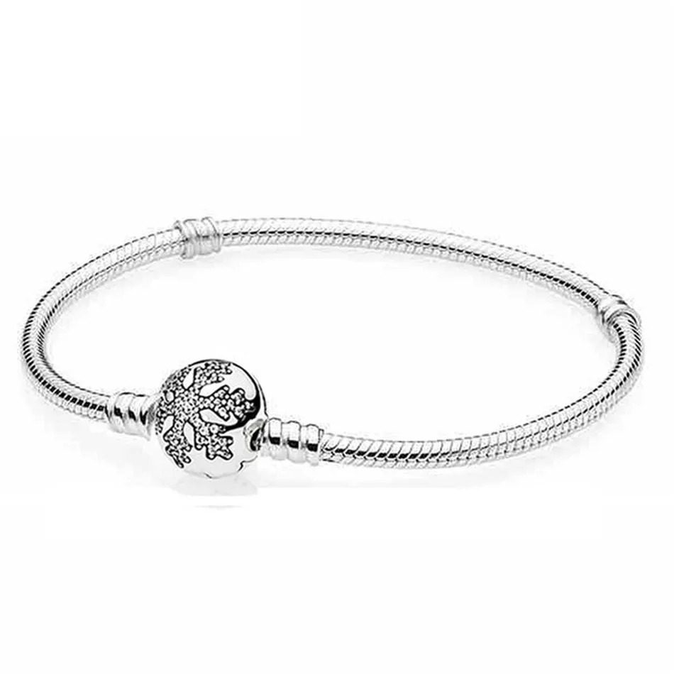

Authentic S925 Sterling Silver Women Bracelet Bangle fit Lady Bead Charm Pendant Dangle Signature Snow flake Clasp Bracelet