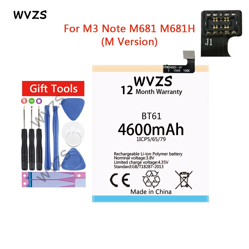 

wvzs 4600mAh Li-Polymer Battery ( M-version ) BT61 For Meizu M3 Note Pro M-version M681H M681 Replacement Batteries