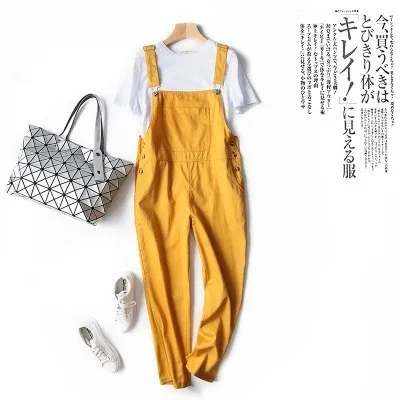 Корейский преппи большой карман Свободные Комбинезоны уличная одежда Salopette Femme комбинезон женские подтяжки зеленый желтый комбинезон - Цвет: Yellow