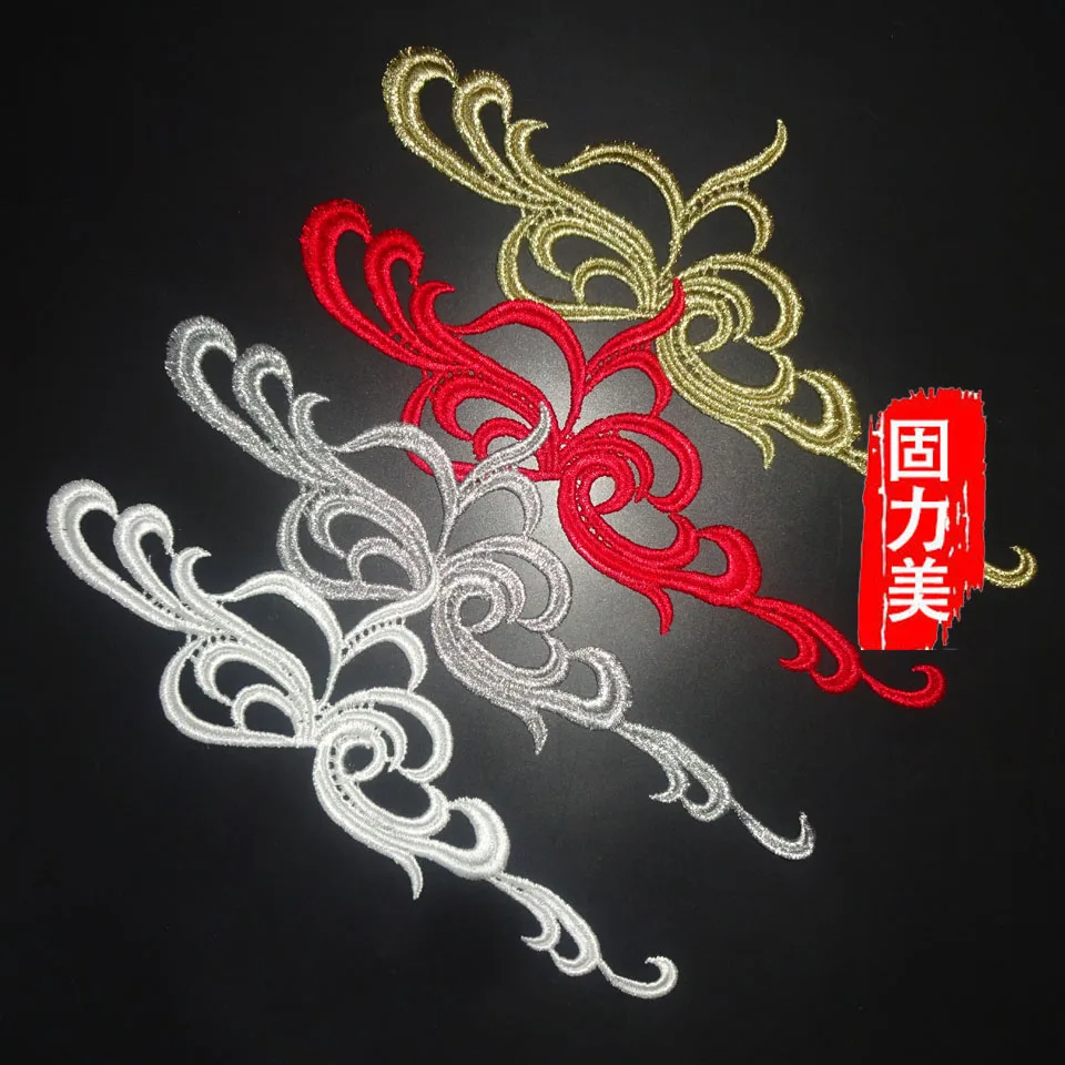2pair gold silver red black off white embroidered lace applique | Дом и сад