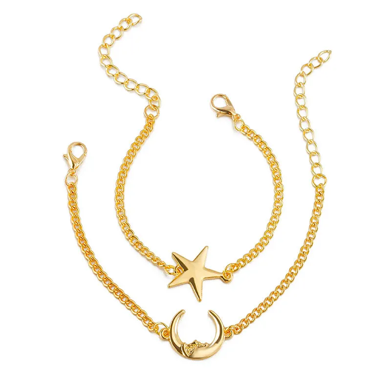 2 шт./компл. Moon браслеты со звездами золотого и серебряного цвета очаровывательный браслет ювелирные изделия Аксессуары для рук для друзей женщин и мужчин пара звеньев цепи